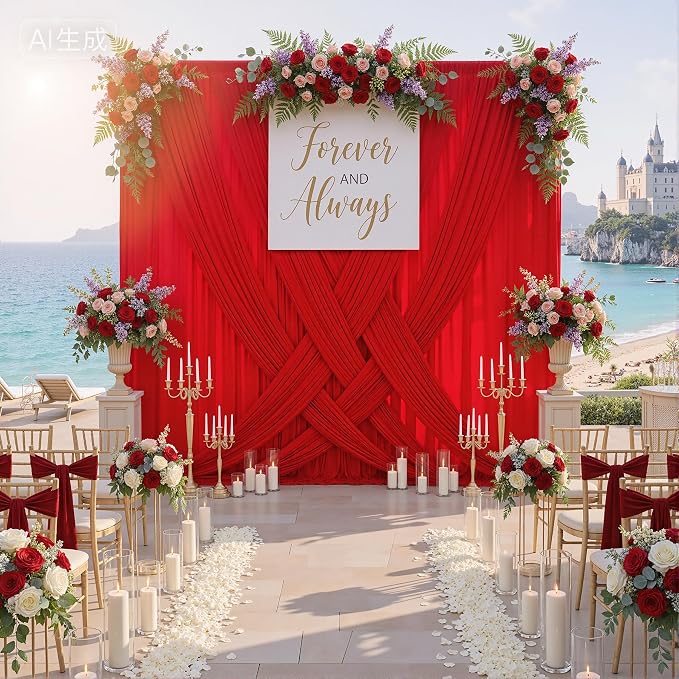 10x10ft Wrinkle Free Red Backdrop Curtains for Parties, 2 Panels 5x10ft Silky Polyester Photo Backdrop Drapes Back Drop Cloth Drapery for Wedding Birthday Photography Background Decor - Image 4
