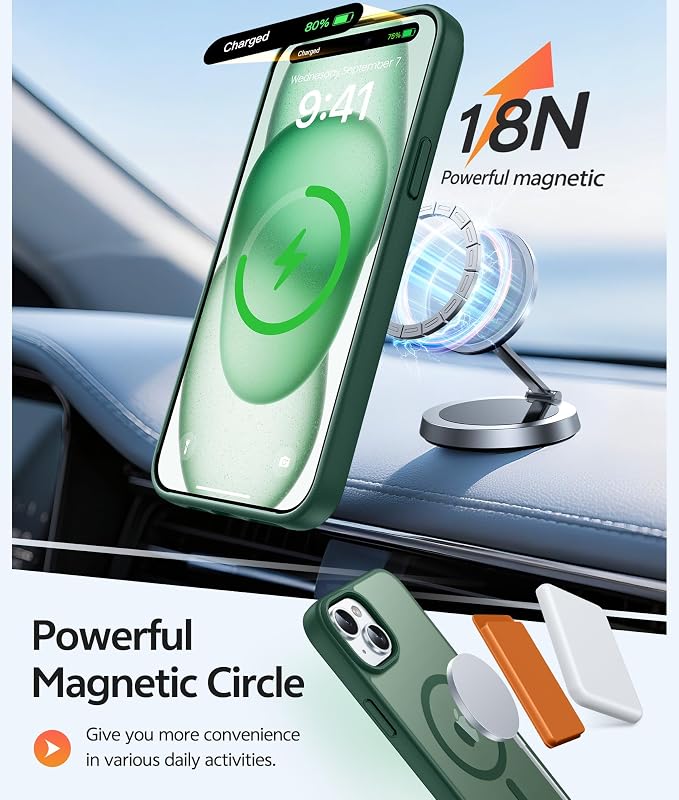 FNTCASE for iPhone 15/14/13 Case, Fit for Magsafe, Glass Screen Protector | Translucent Matte, Magnetic Phone Cases, 14FT Military Grade Drop Protection, Slim Shockproof Protective Cover, Green - Image 4