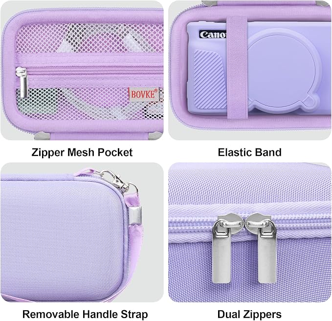 BOVKE Hard Case+Silicone Cover for Canon PowerShot SX740 HS Camera, Purple | SX740 SX730 Digital Camera Shockproof EVA Storage Bag & Soft Silicone Protective Case with Removable Lens Cover, Wrist Strap - Image 5
