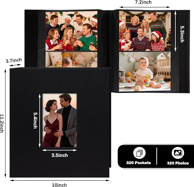 Aevdor 5x7 Photo Album, Holds 320 Photos, Linen Cover, Black | Fits 5x7 Photos, Postcards & Artwork, Family & Wedding Albums, Baby & Travel Memories - Image 4