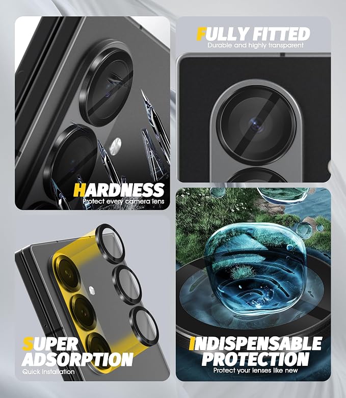 Orzero (2 Sets) Camera Lens Protector for Samsung Galaxy Z TirFold/Fold 7, [EZ Install] [Case-Friendly] 9H Tempered Glass Alloy Metal Ring Lens Cover, Military-Grade Shockproof, HD Clarity Anti-Glare (Black) - Image 3