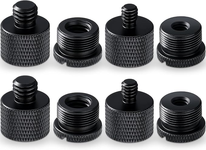 8pcs Mic Stand Adapter Screw Thread Adapter for Microphone, Black | 5/8 Female to 3/8 Male, 3/8 Female to 5/8 Male, 5/8 to 1/4 and 1/4 to 5/8 Screw, Reliable Not Easy to Fade Rust or Corrupt by Moxweyeni