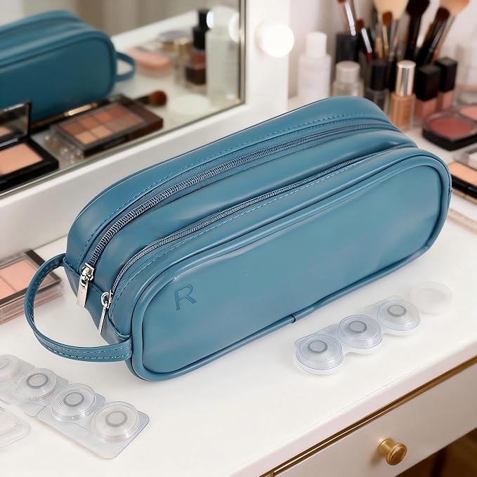 Daily Contact Lens Organizer case,Portable Storage Case for Disposable Daily Contact Lenses, Travel Storage Case with Clearly Labeled R & L, Storage up to 60 lenses (Navy Blue) - Image 2