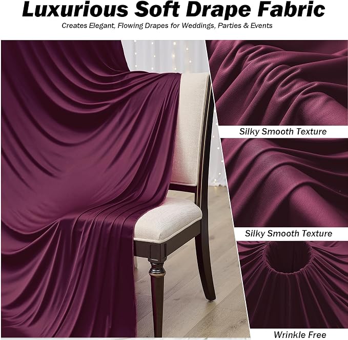 20x12 ft Burgundy Backdrop Curtains for Weddings, Birthdays and Photos | 4 Panels 5x12 ft, Wrinkle-Free Polyester Drapes, Washable, Ironable, 4 in Rod Pocket for Baby Showers Photography Background - Image 4