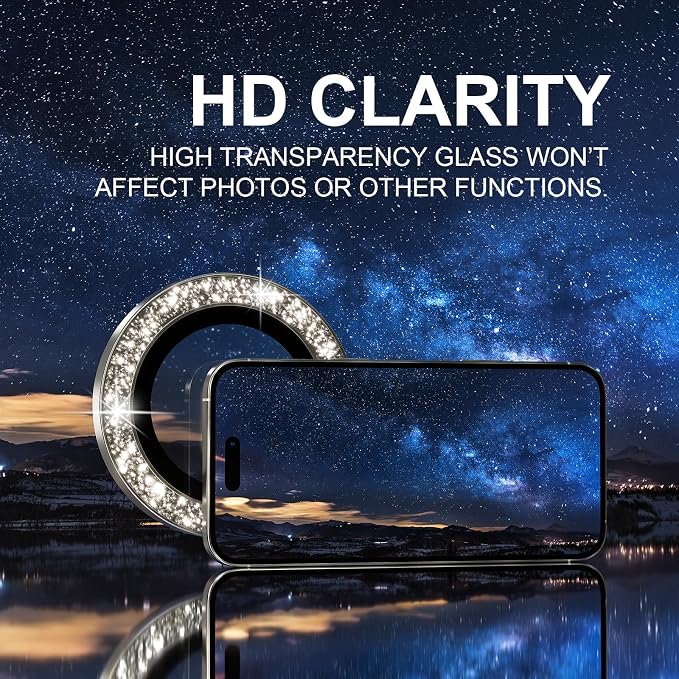 Choiche for iPhone 16 Pro/iPhone 16 Pro Max Camera Lens Protector | Ultra HD, Bling 9H Tempered Glass Camera Cover Screen Protector Metal Ring Decoration Accessories (Glitter-Titanium Natural) - Image 5