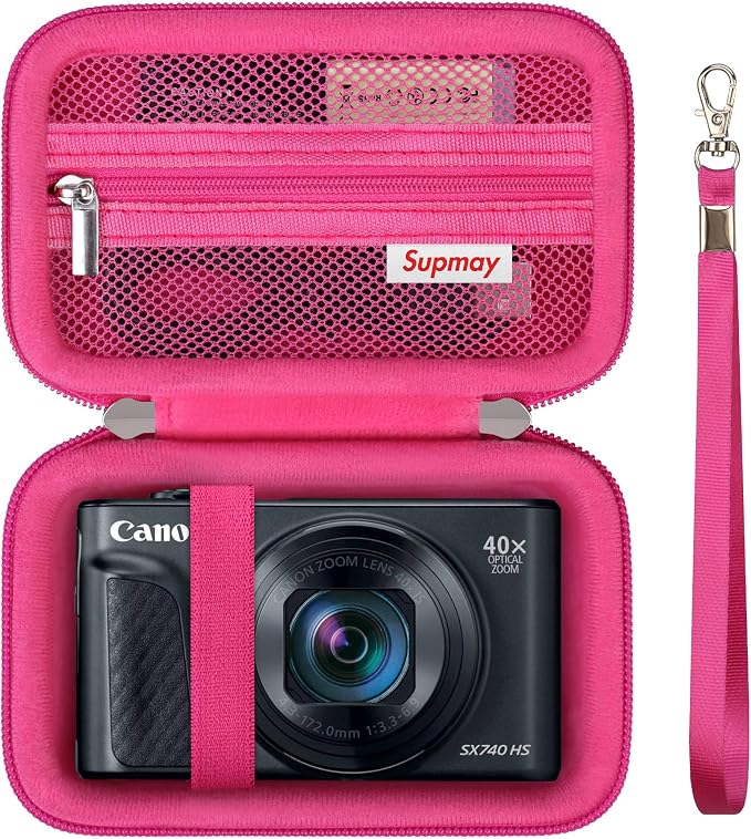 Carrying Case for Canon PowerShot SX740 HS, SX730 HS Camera, Rosered | SX720 HS, SX620 HS, G7 X Mark III, G7 X Mark II Digital Camera, Storage Holder Travel Bag with Mesh Pocket for Battery Pack by Supmay