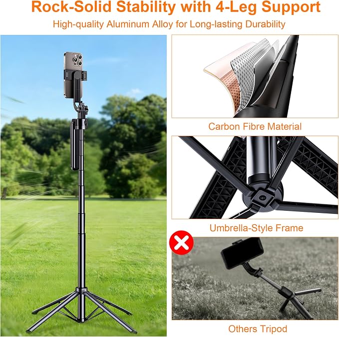 Auto Face Tracking Tripod for iPhone with Light and Remote Phone Stand | 360 Rotation Tripod that Follows Your Movement, No App, 71" Selfie Stick for Content Creator Vlog TikTok Live Stream - Image 6