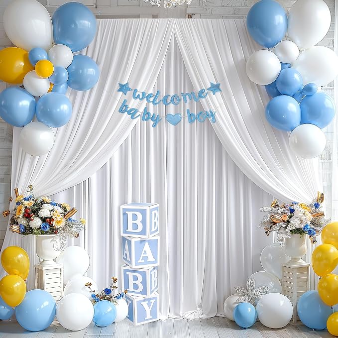White Backdrop Curtains 10 Panels, 10 Feet Wrinkle-Free Polyester Photography Backdrop Drapes for Wedding Baby Shower Party Background Backdrop Stand- 10FTX40FT - Image 3