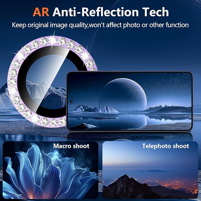 for Samsung Galaxy S26 Plus Camera Lens Protector, Individual Metal Ring Tempered Glass Lens Cover, [Strong Adsorption] Scratch Resistant Ultra-Thin HD Clear Lens Cover, 1 Set-Purple Diamond - Image 3