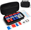 EVA PU Memory Card Case with 48PCS Clear Plastic Memory Card Holder for 24 SD SDHC SDXC & 24 TF MSD Cards,Dual-Protect Water-Resistant Anti-Shock MicroSD SD Card Carrying Organizer with Label by Kiorafoto