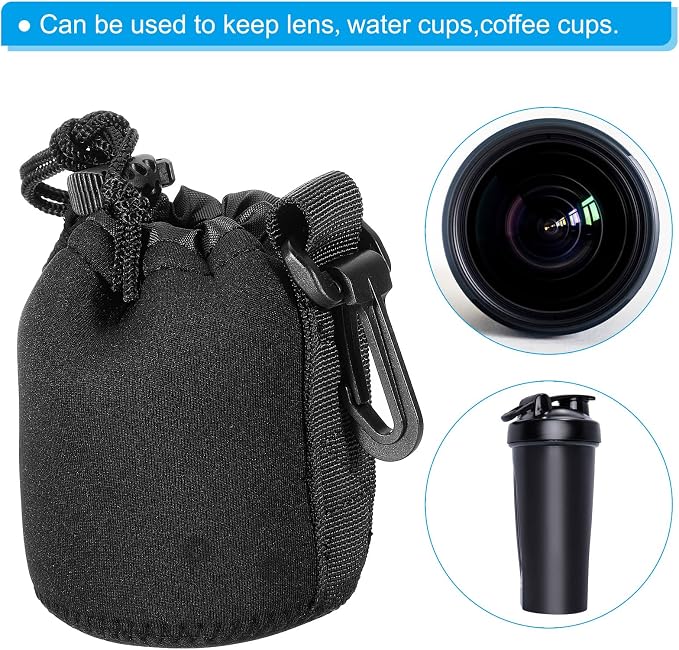 PATIKIL Camera Lens Bag, 3 Pcs 3" ID x 3.9" H Drawstring Pouch With Thick Protective Neoprene, Case for DSLR Camera Lens, Water Coffee Cups Black - Image 6