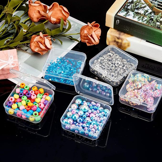 SATINIOR 12 Pack Clear Plastic Beads Storage Containers Box with Hinged Lid for Beads and More (2.52 x 2.52 x 0.79 Inch) - Image 7