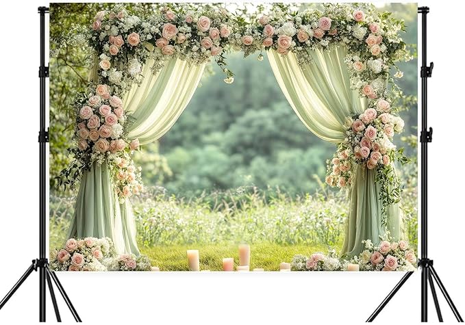 10X8ft Sage Green Floral Wall Backdrop Green Wedding Flower Arch Photography Background Spring Tea Party Backdrop Floral Girls Birthday Weeding Valentine's Day Mother's Day Event Banner Photo Props - Image 5