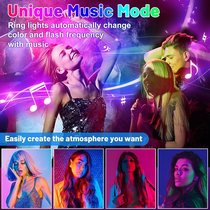 13.3"Ring Light with Music Mode, 75"Tripod and Desk Stand, 2 Phone Holders | Ring Light with Stand/Wireless Remote/3 CCT Mode & 96 RGB Color Modes for TikTok/ iPhone/LiveStream/Makeup/YouTube - Image 3