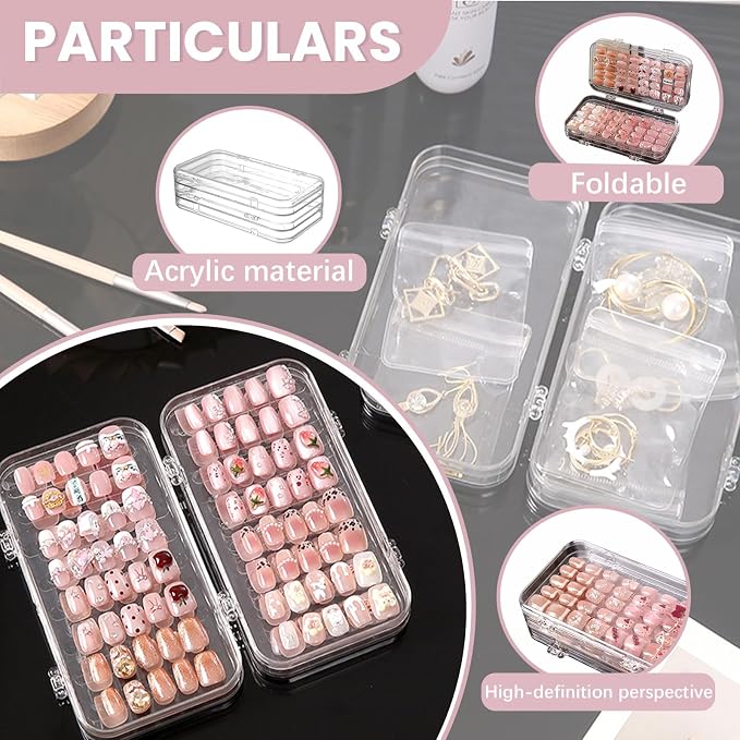 2 Pack Tri-Fold Press On Nail Organizer Case - 4-Page Portable Storage Box for Fake Nails, Clear PET Plastic Travel Holder (6×3.2×1.8 inch) - Image 4