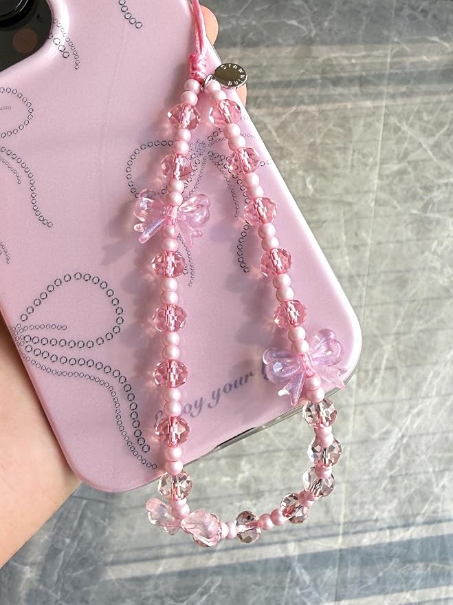 Drawwind Phone Charm Strap Cute Wrist Straps Cell Phone Charm String Y2K Aesthetic Lanyard Wristlet Chain for Case Camera AirPods Bags Keychains (Pink Bow) - Image 3