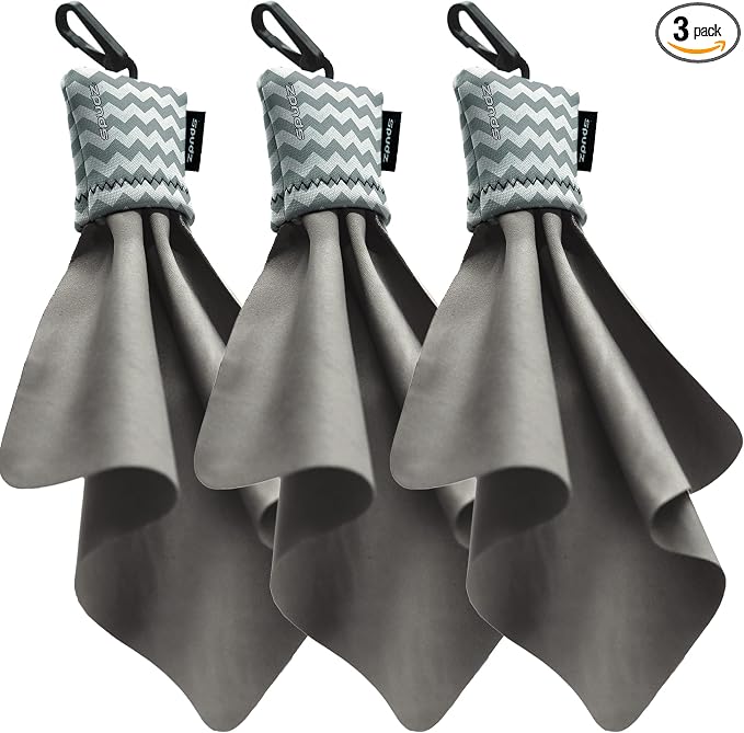 SPUDZ Ultra Microfiber Lens Cleaner with Closeable Bottom – Clip-On Pouch, Washable – for Binoculars, Scopes, Glasses, Screens | Ultra Gray Chevron, 6 x 6 Inch (3-Pack) by SPUDZ