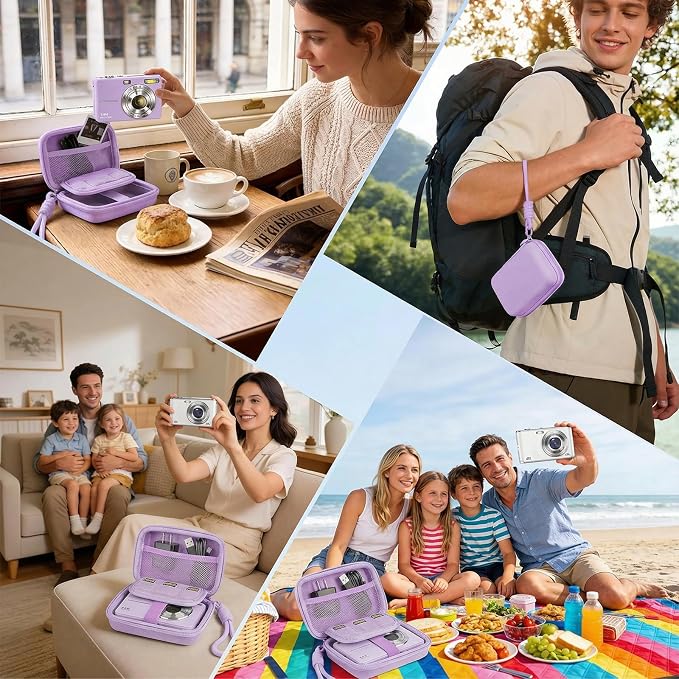 Digital Camera Case Compatible with VAHOIALD FHD 1080P/ for CAMKORY Digital Point and Shoot/for KODAK PIXPRO FZ45-BK 16MP Vlogging/for IWEUKJLO/for Nsoela, Holder for SD Card More (Purple) - Image 7