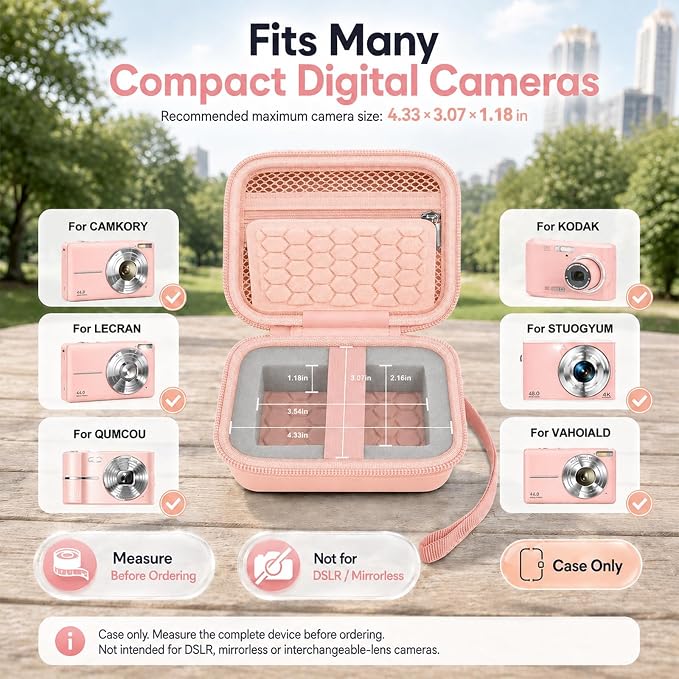 Comecase Camera Case for Kodak PIXPRO FZ55/FZ45/ for CAMKORY, Tiffany Pink | Hard EVA Shell, Padded Divider and 2 SD Card Slots Organize a Compact Camera, Charger and Cable for Travel. Case Only. - Image 2