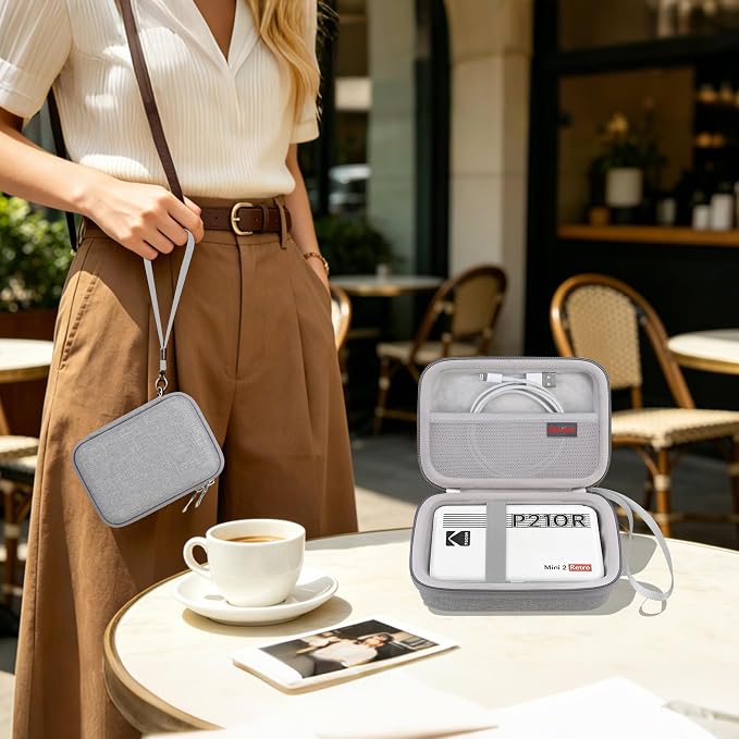 Elonbo Carrying Case for KODAK Mini 2 Retro 2x3 Portable Photo Printer | Bluetooth Smartphone Instant Color Printer Hard Travel Protective Bag, Mesh Pocket fits Cartridge Photo Paper Sheets, Grey - Image 7