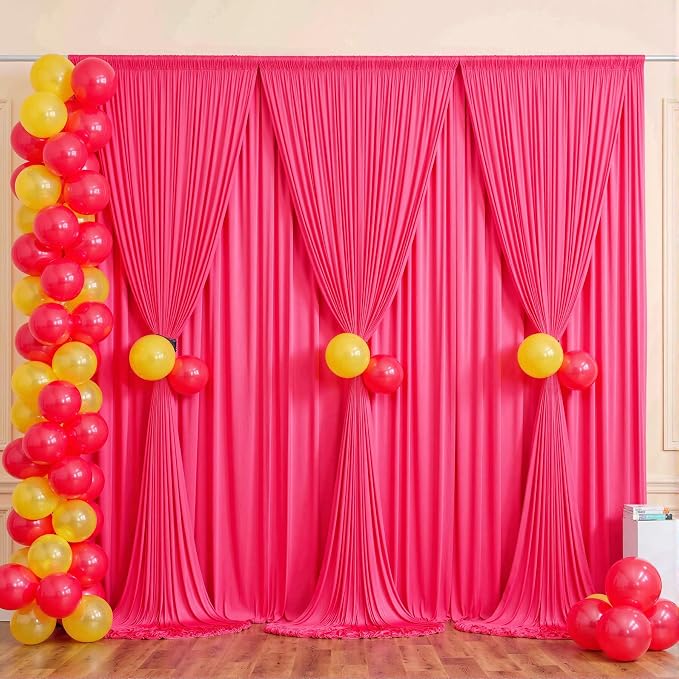 20 ft x 10 ft Wrinkle Free Fuchsia Backdrop Curtain for Parties, 4 Panels Polyester Hot Pink Photo Backdrop Drapes for Wedding Birthday Party Baby Shower - Image 6