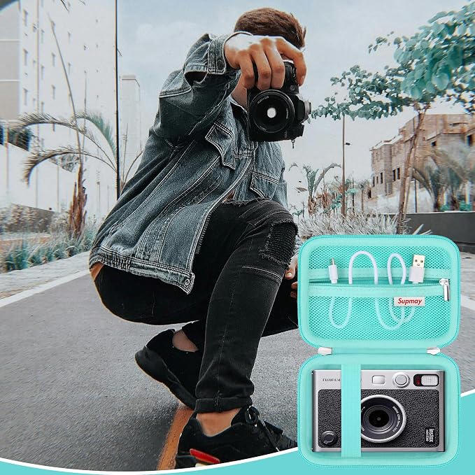 Carrying Case Compatible with Fujifilm Instax Mini EVO Instant Camera, INSTAX MINI EVO Camera Storage Holder Travel Bag with Mesh Pocket for Photos, USB Cables, Film, Green - Image 7