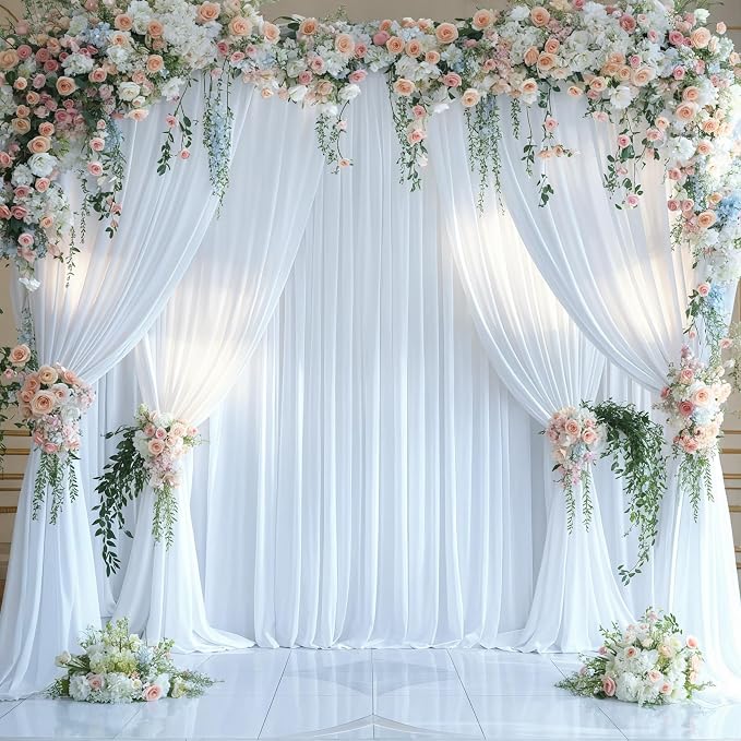 10 Panels White Backdrop Curtains for Wedding Party Wrinkle Free Backdrops Curtain Drapes Fabric Decorations Photo Back Drop Cloth for Baby Shower Photography Stage Reception 50ft(W) x 12ft(H) - Image 4