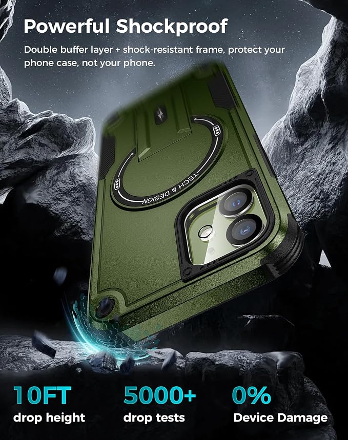 Goton 3 in 1 for iPhone 12 Case with Privacy Screen Protector Green | Glass Camera Lens Protector,Compatible for MagSafe,Invisible Kickstand, Shockproof Phone Cover for iPhone12 - Image 4