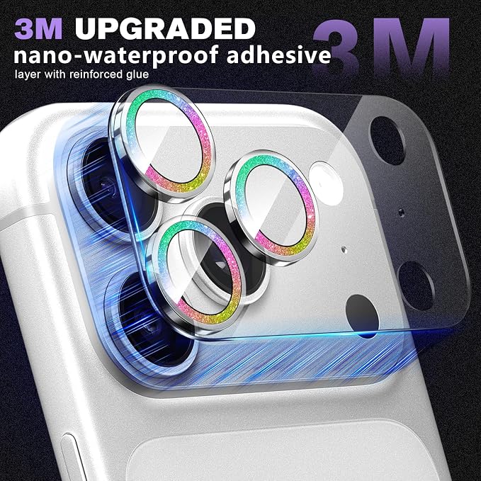2 Pack for iPhone 17 Pro Max Camera Lens Protector | Bling Tempered Glass 9 Hardness,Anti-Scratch High Definition Camera Screen Protector (Multi-coloured) - Image 3