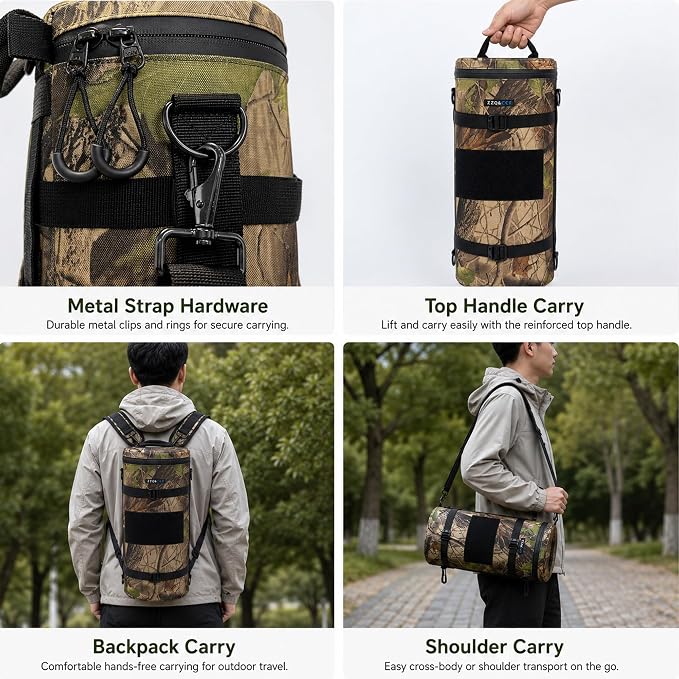 ZZQ&CCF Camera Lens Backpack for Sony FE 400-800mm f/6.3-8 G OSS Super-Telephoto Zoom Lens, Camo One Lens One Camera Bag, Water-Resistant Lens Case for Outdoor Photography # Update Jungle Leaf - Image 3