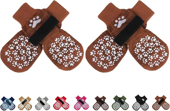 EXPAWLORER Anti Slip Dog Socks to Prevent Licking Paws, Dog Shoes for Hot Pavement, Dog Booties for Small Medium Large Senior Dogs, Traction Control Boots & Paw Protectors for Hardwood Floors Caramel by EXPAWLORER