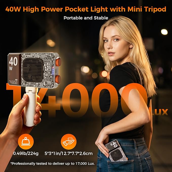 40W Portable LED Video Light, Rechargeable Fill Light with Mini Tripod | LEEKAI P40 6400mAh Bi-Color 120 Beads Camera Light with Soft Light Cover, 2500K-9000K TLCI 95+ CRI>95 Selfie Light for Vlog - Image 2