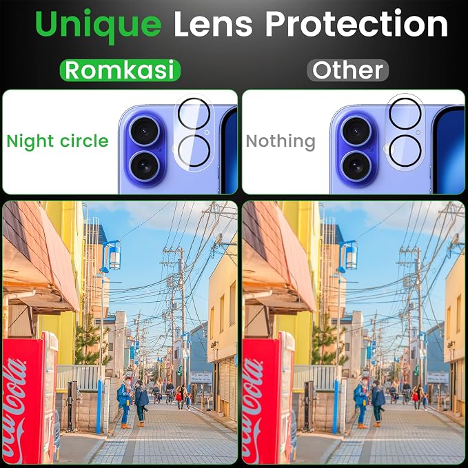 Romkasi 4 Pack Privacy Screen Protector for iPhone 16 Plus 6.7 Inch with 4 Pack Camera Lens Protector, Anti Spy Tempered Glass Film, Anti-Scratch, Touch Sensitive, Case Friendly - Image 5