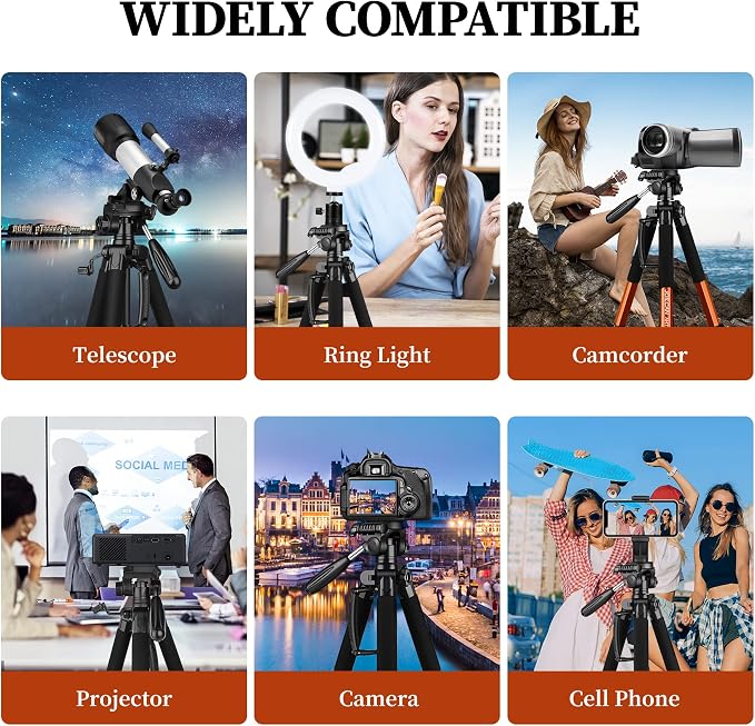 JOILCAN 74" Tripod for Camera Cell Phone Video Photography | Heavy Duty Tall Cameras Tripod Stand, Professional Travel DSLR Tripods, Compatible with Canon iPhone, Max Load 15 LB - Image 5