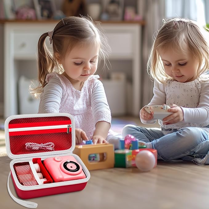 Kids Film Camera Case, Travel Storage Bag for Girls Boys | for ESOXOFFORE for Dylanto for Anchioo for WEEFUN for GKTZ for Amzelas for Mafiti, Mesh Pocket, Wrist Strap, Red - Image 6