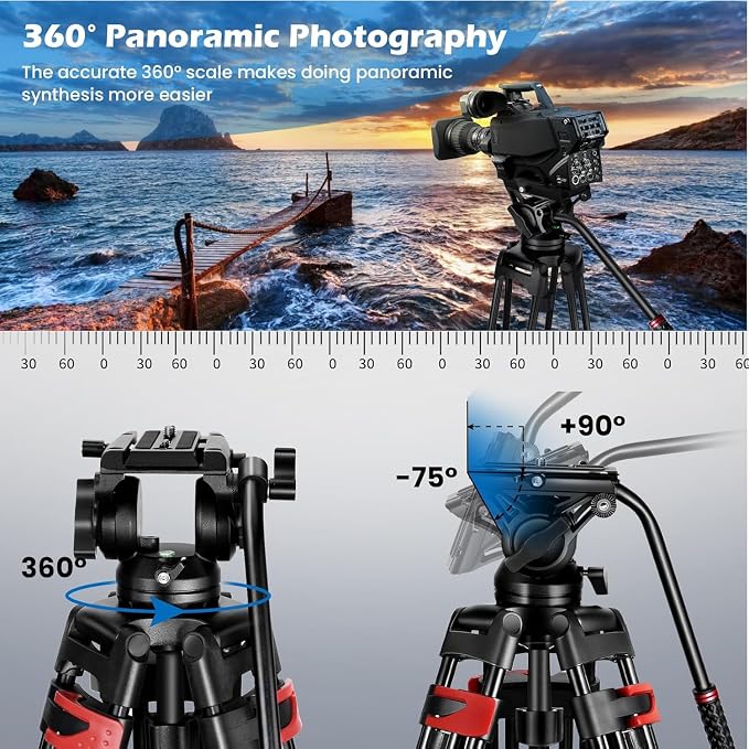 Mactrem 82"/210cm Fluid Head Tripod - Heavy Duty Video Tripod for Camera | Aluminum alloy, 33lb load capacity, 210cm max height, compatible with Canon/Nikon/Sony DSLR, camcorders, telescopes - Image 5