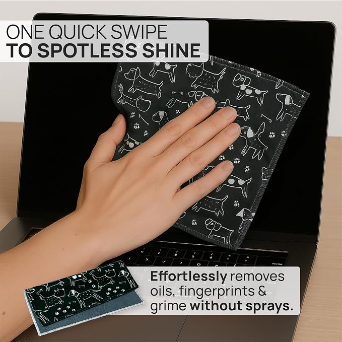 Microfiber Wholesale Quick Cloth Glasses Cleaning Cloths 5x7 Dogs 2-Pack | with Case | Double-Sided Lens Cleaner for Eyeglasses, Camera, Screens & Glass | Reusable Microfiber Glass Polishing Cloths - Image 2