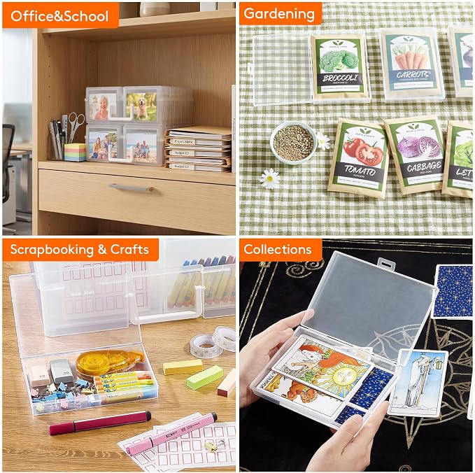 Lifewit 16 Pcs Photo Storage Box for 4"x 6" Pictures, Acid-Free, Clear | 1 Pcs Transport Outter Case with Handle& Labels, Container for Cards, Sticker, Seed, Scrapbooking, Craft, Classroom Supplies - Image 9