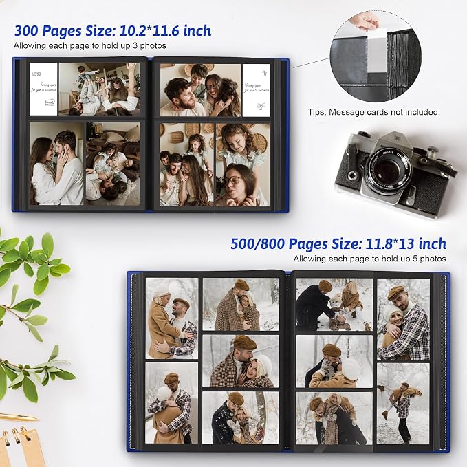Popotop 4x6 Photo Album Holds 300 Pictures, Vegan Leather Hardcover | 300-Photos Capacity, Acid-Free PP Slip-In Pockets, Mixed-Orientation Layout, Front Photo Window, Gifts for Wedding Baby - Image 5