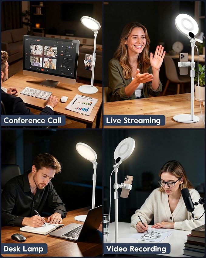 7" Ring Light with Stand for Desk, 30 Modes for Video Conference Lighting | Zoom Lighting for Computer, Adjustable Desk Light for Video Recording, Calls, Podcast, Stream, 3000K-6500K, CRI 97.8 - Image 6