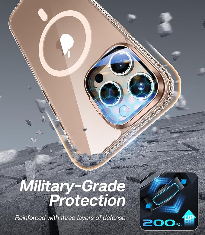 VOFATA [Upgraded] for iPhone 16 Pro Max Case with Camera Cover Stand [Fit for MagSafe][9H Camera Lens Protector] Mil-Grade Protection Transparent Magnetic iPhone 16 Pro Max Phone Case, Clear Gold - Image 6