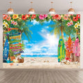 7x5ft Summer Hawaiian Beach Photography Tropical Luau Backdrop | Flower Palm Leaves Background, Aloha Party Supplies, Surfboard Banner, Holiday Photo Booth, Polyester, Grommets, 1PC by YCUCUEIBACKDROP
