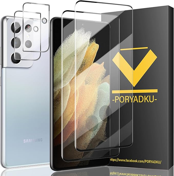 V-PORYADKU 2+2 Pack for Samsung Galaxy S21 Ultra Screen Protector | Camera Lens Protector, 9H Tempered Glass, Anti-Scratch, Fingerprint Unlock, HD Clear, Case Friendly by PORYADKU
