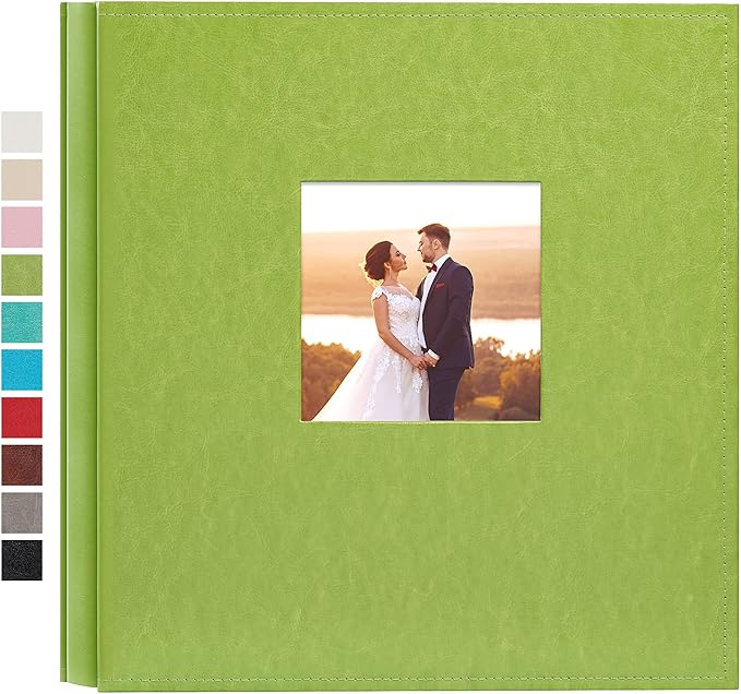 potricher Large Photo Album 4x6 600 Photos, Leather Cover, Green | Large Capacity Picture Albums with 600 Horizontal and Vertical Pockets, Photo Book for Family, Wedding, Anniversary, Baby by potricher