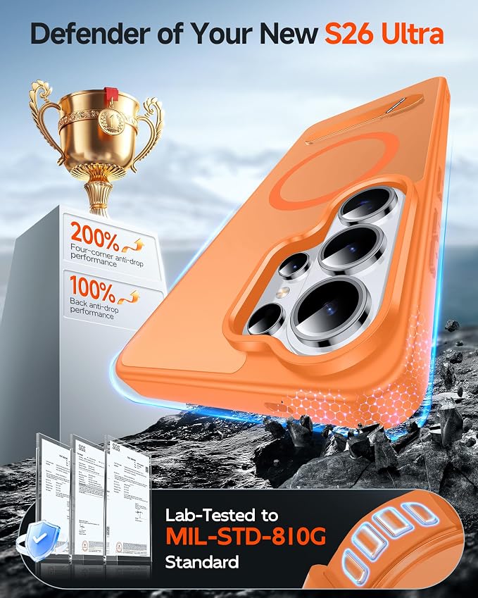 LeYi for Galaxy-S26-Ultra Case with Stand: for Magsafe Funda para Samsung s 26 s26ultra Phone Cover Rugged Slim Fit Heavy Duty Magnetic Women Men Kickstand Military Grade Samsungs26 Ultra, Orange - Image 5