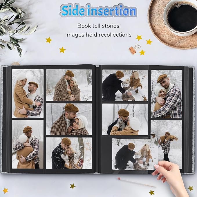 Popotop 4x6 Photo Album 1000 Pictures, Linen Hardcover, Reinforced Spine | Extra-Large 1000-Photo Capacity, Acid-Free PP Slip-In Pockets, 5 Photos per Page, Black Inner Pages, No Memo Space - Image 5