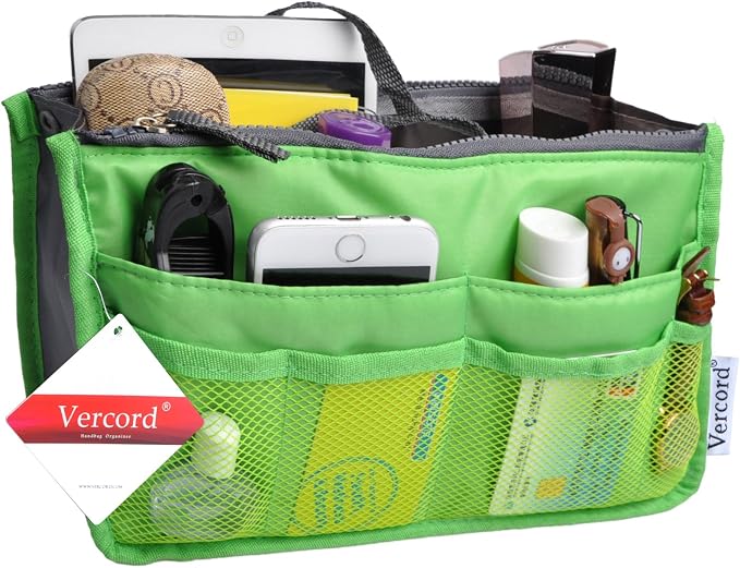 Vercord Purse Organizer Insert for Handbags Bag Organizers Inside Tote Pocketbook Women Nurse Nylon 13 Pockets Green Medium - Image 2