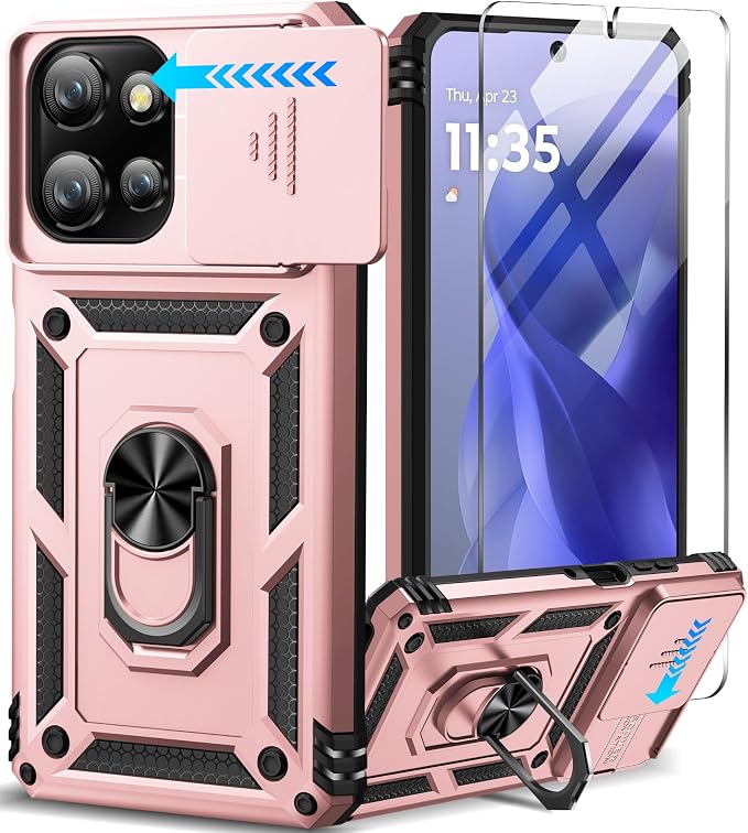 Taisairu for Motorola Moto G Power 2026/G Power 2025 Case with Screen Protector & Slide Camera Lens Cover, Built-in Ring Stand Cover for Moto G Power 2025/Moto G Power 2026 Case (Rose Gold) by Taisairu