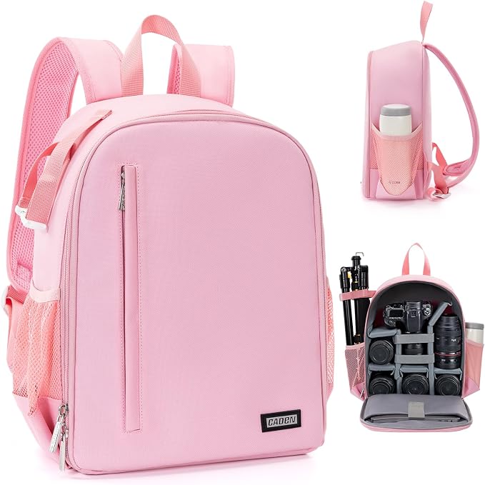 CADeN Camera Backpack Bag Professional for DSLR/SLR Mirrorless Camera Waterproof, Camera Case Compatible for Sony Canon Nikon Camera and Lens Tripod Accessories (Small, Pink) by CADeN