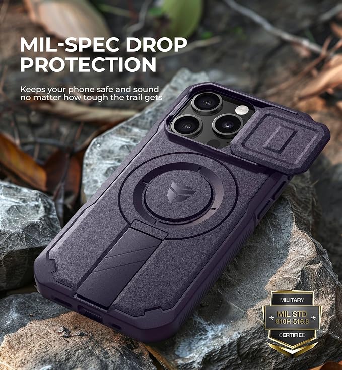 Dexnor for iPhone 15 Pro Case with Slide Camera Cover & Adjustable Kickstand, Compatible with MagSafe, Rugged Shockproof Bumper Cases Heavy-Duty Magnetic Protective Cover,6.1 inch,Phantom Purple - Image 6